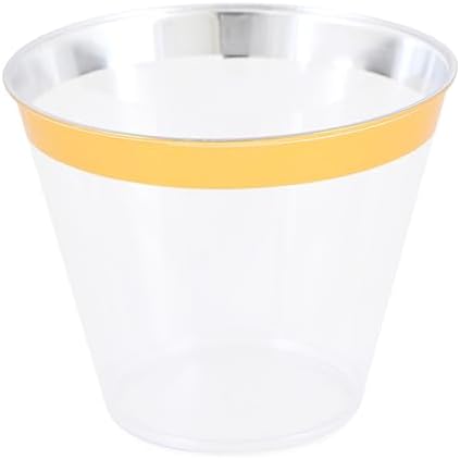 Premium Gold Rim Clear Plastic Cups 9 Oz 30 Pcs Set