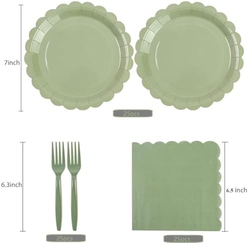 75pcs Sage Green Paper Plates and Napkins Set