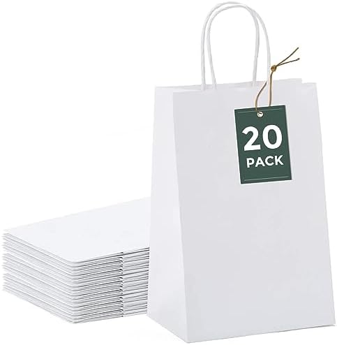 GSSUSA 20Pcs White Gift Bags With Handles