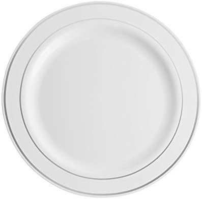 100 Silver Plastic Plates Set for Party Wedding