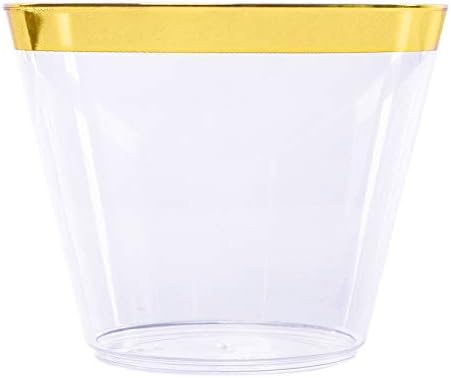 YOUTHSHIP 100 Pcs Gold Rim Clear Plastic Cups for Parties and Weddings