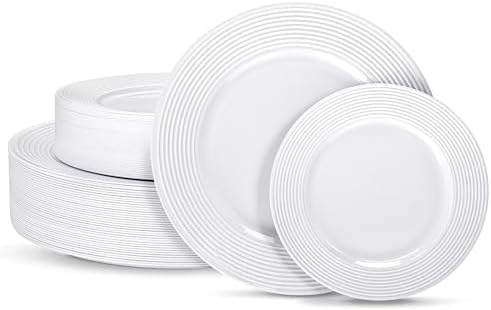 FLOWERCAT 100PCS White Plastic Plates for Parties