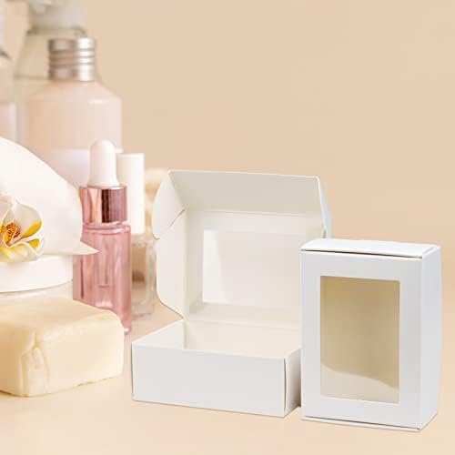 BadenBach 50 Pack Mini Rectangle Kraft Paper Boxes with Clear Windows