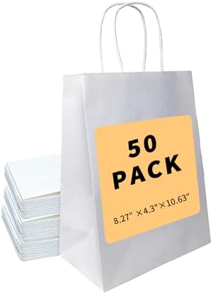 50 Pack White Gift Bags with Handles 825x43x106 Inch
