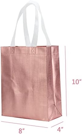 GANKEIC 8x4x10 Reusable Rose Gold Gift Bags With Handles Pack of 12