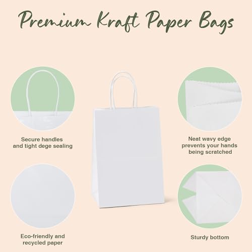 GSSUSA 20Pcs White Gift Bags With Handles