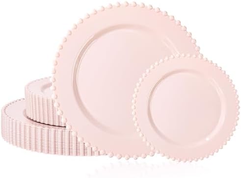 U-QE 60PCS Pink Plastic Plates for Parties and Events