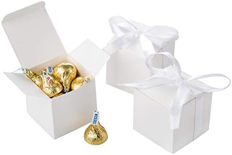 AWELL White Candy Box with Ribbon Party Favor Pack of 50