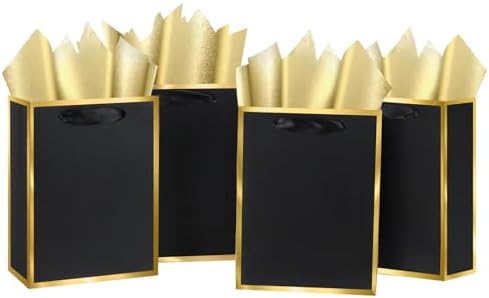 10-Pack Black and Golden Gift Bags with Handles