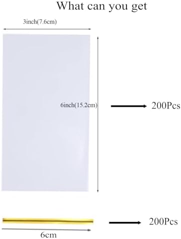 Clear Cellophane Bags with Gold Ties 200 Pack