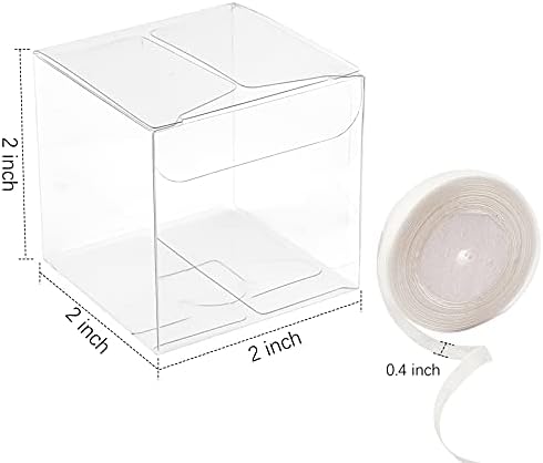 100 Pack Clear 2x2x2 Inch Favor Boxes with Ribbons