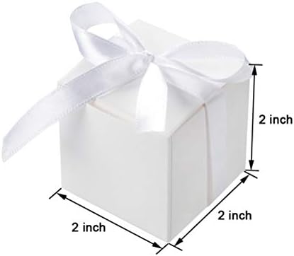 AWELL White Candy Box with Ribbon Party Favor Pack of 50