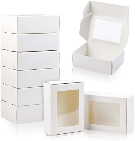 BadenBach 50 Pack Mini Rectangle Kraft Paper Boxes with Clear Windows
