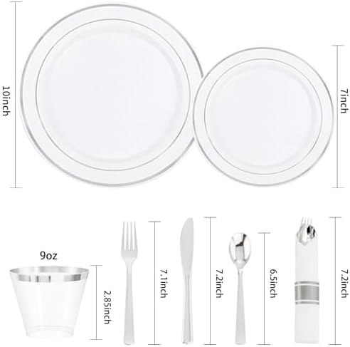 DaYammi 350PCS Silver Plastic Dinnerware Set for 50 Guests