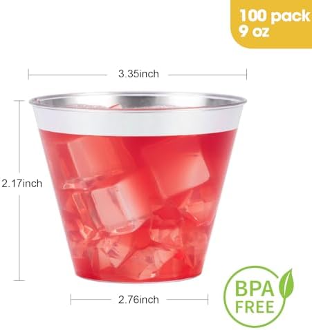 Goodluck 100PCS 9oz Disposable Silver Cups for Parties and Events