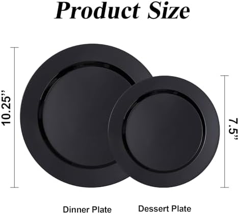 200PCS Black Plastic Plates Set for Parties and Weddings