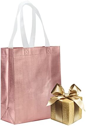 GANKEIC 8x4x10 Reusable Rose Gold Gift Bags With Handles Pack of 12