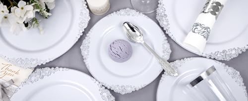 Nervure 350PCS Silver Plastic Dinnerware Set