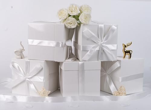 Jaywayang 5 Pack White Gift Boxes with Lids Ribbons and Tissue Papers