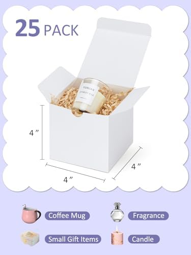 Eupako 4x4x4 White Kraft Gift Boxes 25 Pack
