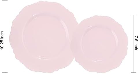 WDF 60pcs Pink Plastic Plates for Weddings and Parties