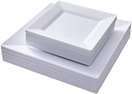 N9R 60PCS White Plastic Square Plates for Parties and Events
