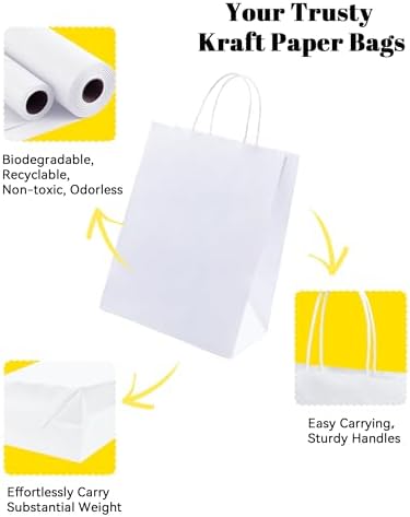 BAG BOX 100 Pack White Gift Bags with Handles