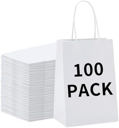 BAG BOX 100 Pack White Gift Bags with Handles