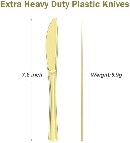 100 Count Heavy Duty Gold Plastic Knives for Parties