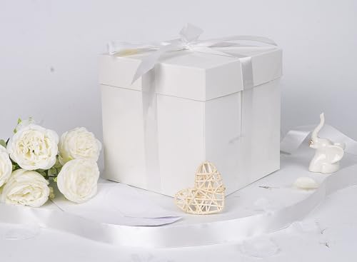 Jaywayang 5 Pack White Gift Boxes with Lids Ribbons and Tissue Papers