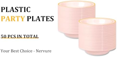 Nervure 50 Pack Pink Plastic Bowls with Gold Rim