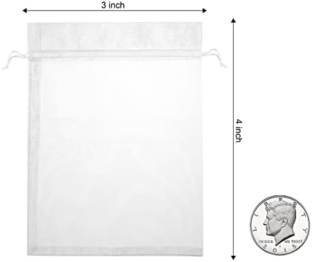 100PCS White Organza Bags 3x4 Inches Drawstring Gift Pouch