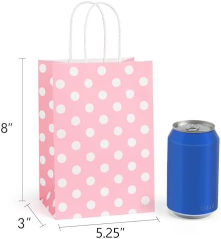 BagDream 25Pcs Pink Dot Kraft Gift Bags with Handles