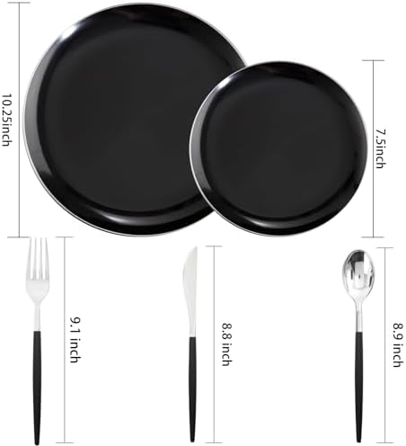DaYammi 30 Guests Black Plastic Plates Set with Silverware for Events