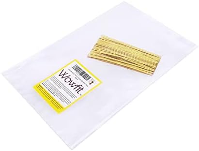 Wowfit 50 CT 9x20 Inch Clear Cellophane Bags with Gold Twist Ties