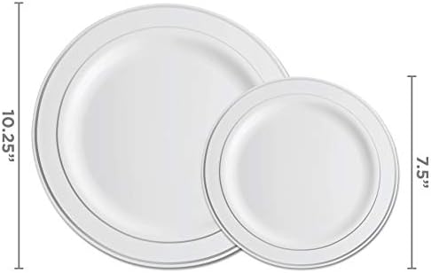 100 Silver Plastic Plates Set for Party Wedding
