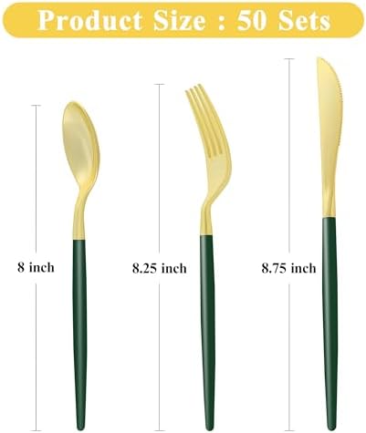 150 pcs Green Gold Plastic Utensils for 50 Guests