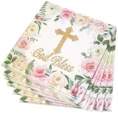 40Pcs Floral God Bless Napkins for Baptism Celebration