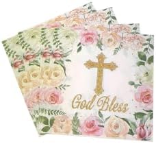 40Pcs Floral God Bless Napkins for Baptism Celebration
