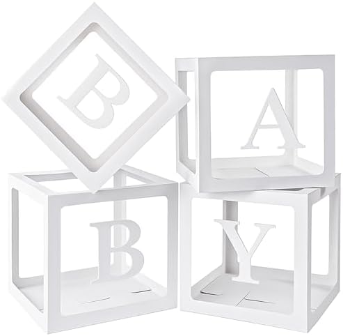 VGOODALL 4PCS Clear Balloon Boxes with Letters for Baby Showers