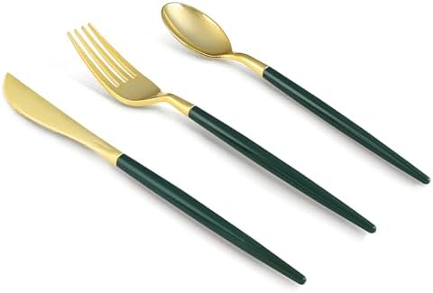 150 pcs Green Gold Plastic Utensils for 50 Guests