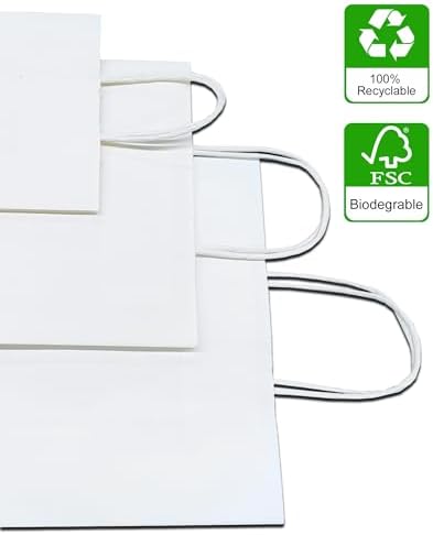 BAG BOX 100 Pack White Gift Bags with Handles