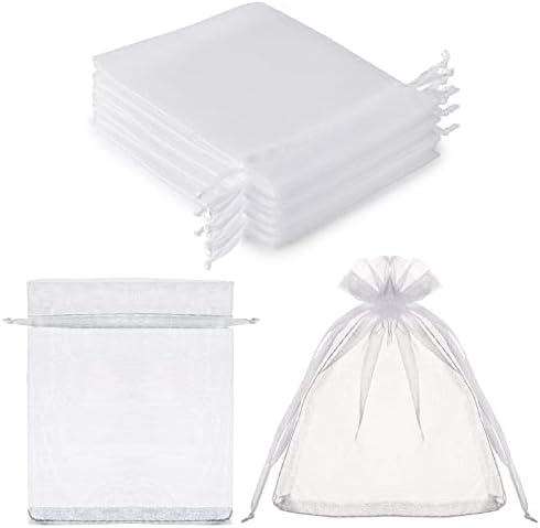 100PCS White Organza Bags 3x4 Inches Drawstring Gift Pouch