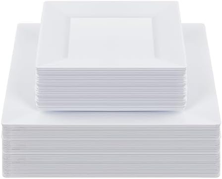 Goodluck 60 Pack Disposable Square Plates - 95 and 65 White