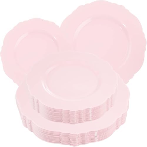 WDF 60pcs Pink Plastic Plates for Weddings and Parties