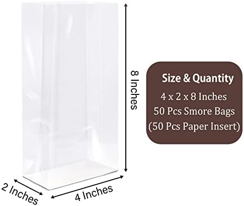 Morepack Gusseted Flat Bottom Cellophane Bags 50Pcs 4x2x8 Inches