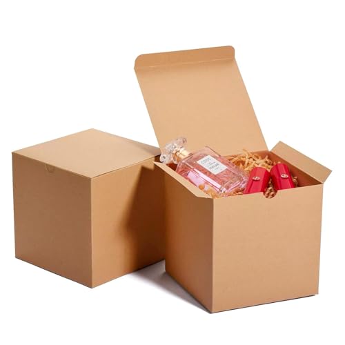 MESHA 6x6x6 Gift Boxes with Lids 50 Pack Brown Kraft