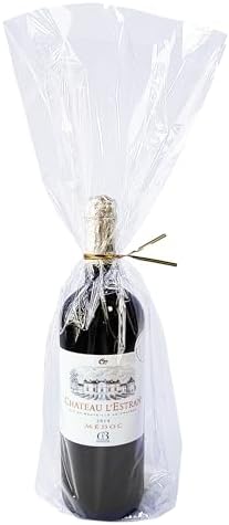 Wowfit 50 CT 9x20 Inch Clear Cellophane Bags with Gold Twist Ties