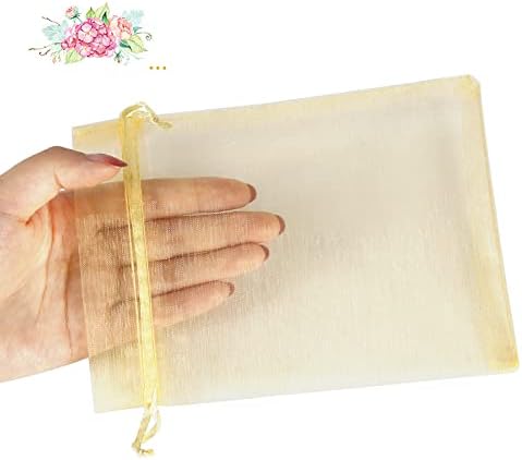HRX Package 100pcs Gold Organza Drawstring Bags