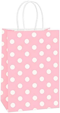 BagDream 25Pcs Pink Dot Kraft Gift Bags with Handles